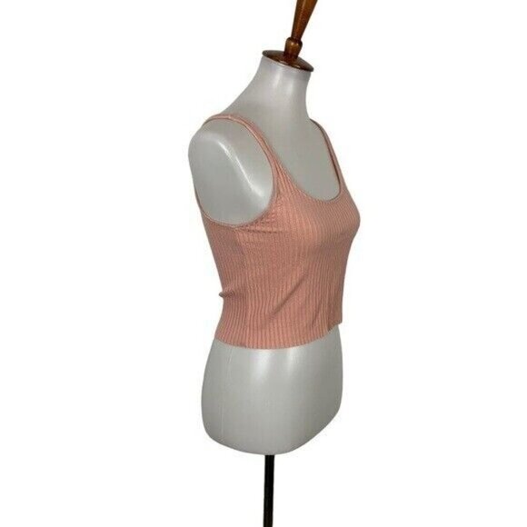 Calé Ribbed Knit Crop Tank Top Blush Pink Minimalist Aesthetic M Made In Canada - Picture 3 of 5